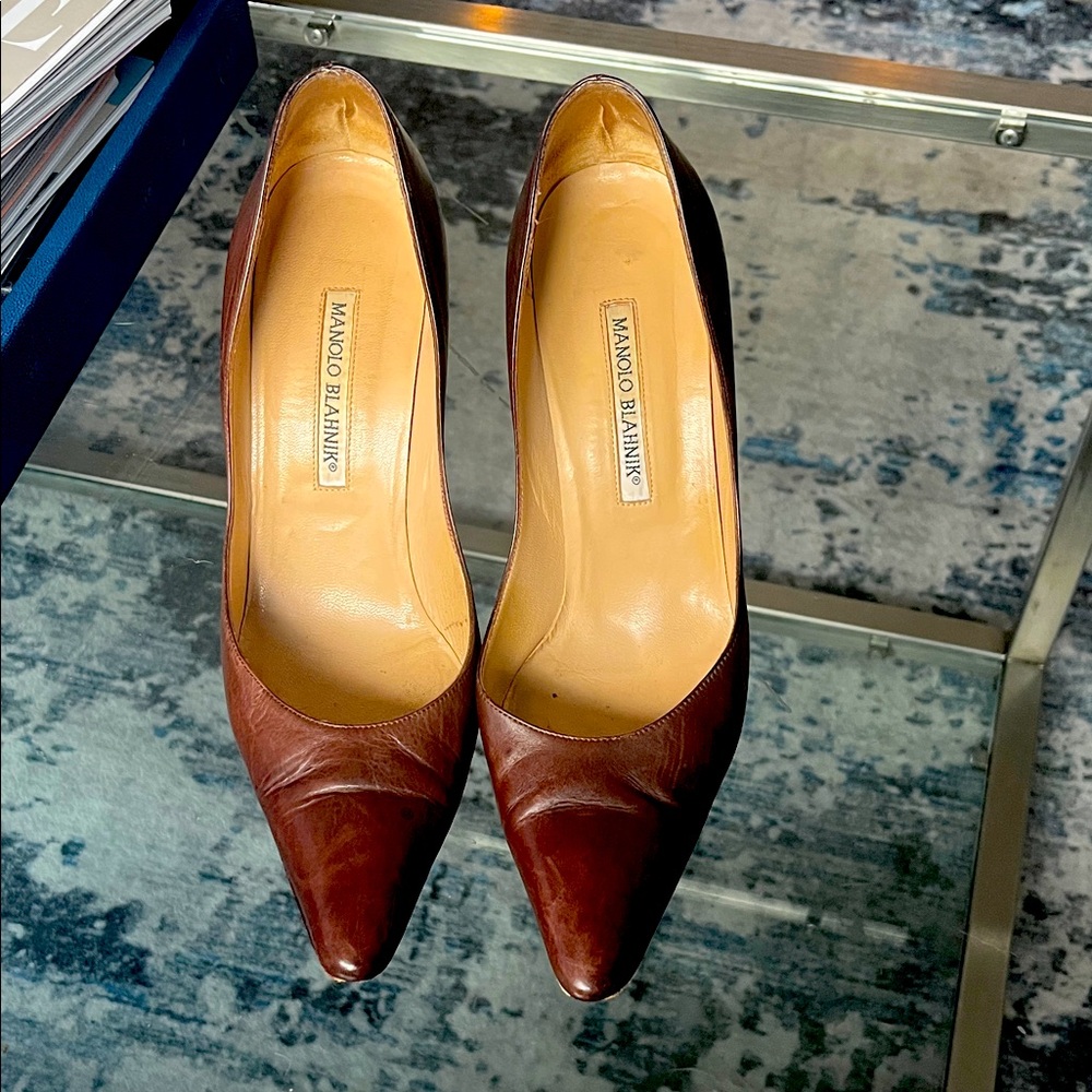 Manolo Blahnik Chestnut Leather Heels